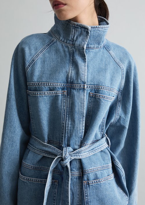 Funnel-neck denim jacket relaxed — Medium Blue