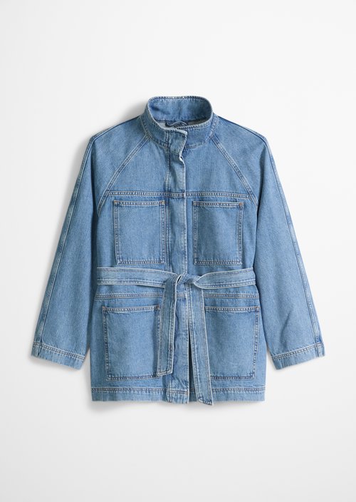 Funnel-neck denim jacket relaxed — Medium Blue