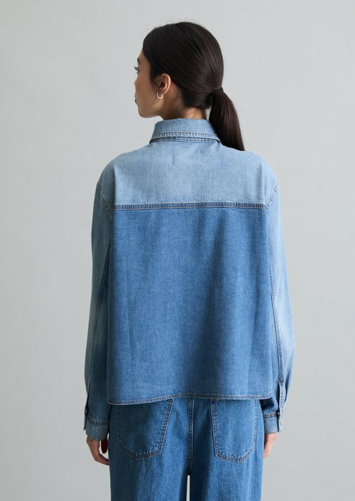 Relaxed denim blouse in a patchwork look — Medium Blue