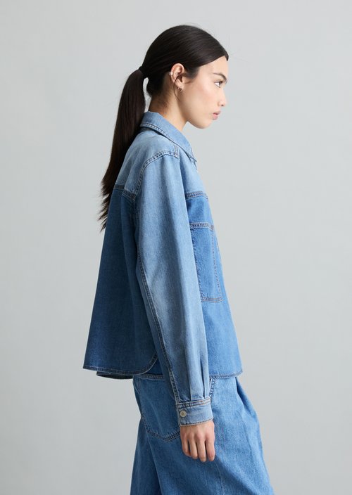 Relaxed denim blouse in a patchwork look — Medium Blue