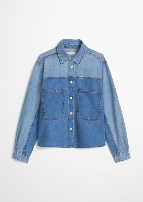 Relaxed denim blouse in a patchwork look — Medium Blue