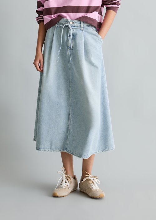 Jeans midi skirt flared — Light Blue