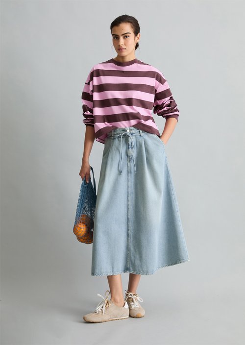Jeans midi skirt flared — Light Blue