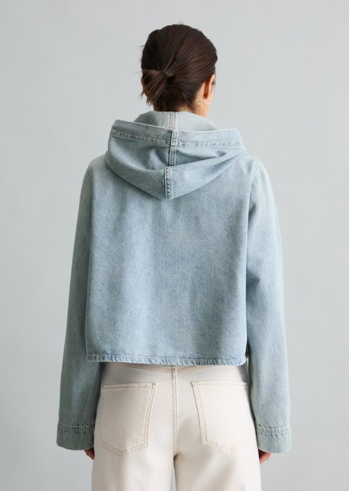 Relaxed hooded denim blouse — Light Blue (alternate view)