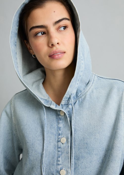 Relaxed hooded denim blouse — Light Blue
