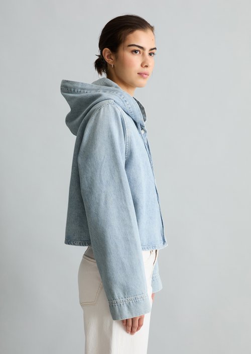 Relaxed hooded denim blouse — Light Blue