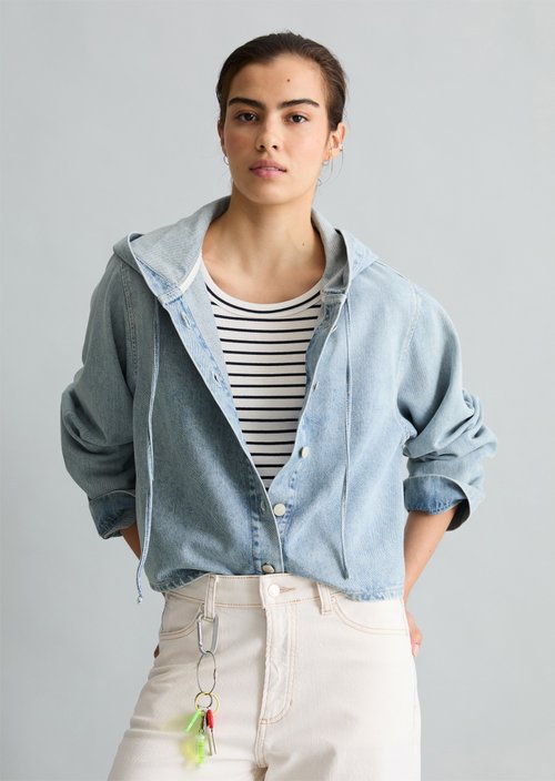 Relaxed hooded denim blouse — Light Blue