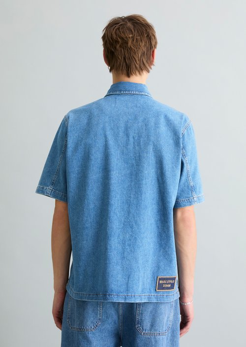 Regular short-sleeved denim shirt — Medium Blue (alternate view)