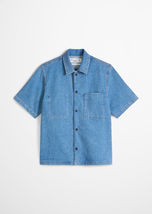 Regular short-sleeved denim shirt — Medium Blue