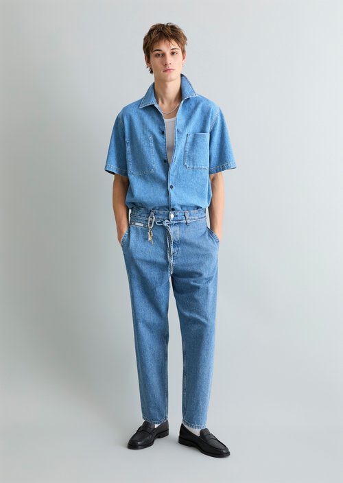 Regular short-sleeved denim shirt — Medium Blue