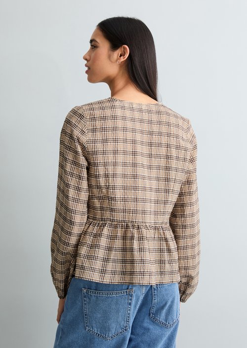 Seersucker peplum blouse regular — Offwhite