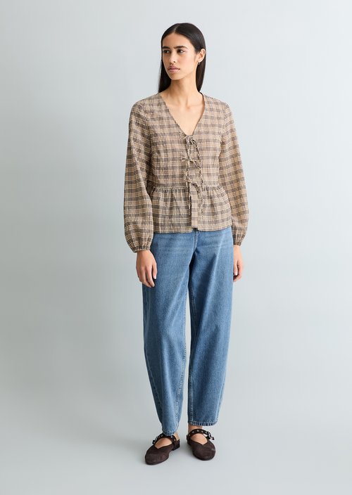Seersucker peplum blouse regular — Offwhite