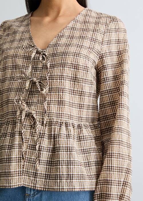 Seersucker peplum blouse regular Offwhite in detailaanzicht