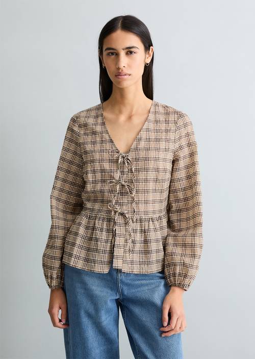 Seersucker peplum blouse regular Offwhite in vooraanzicht