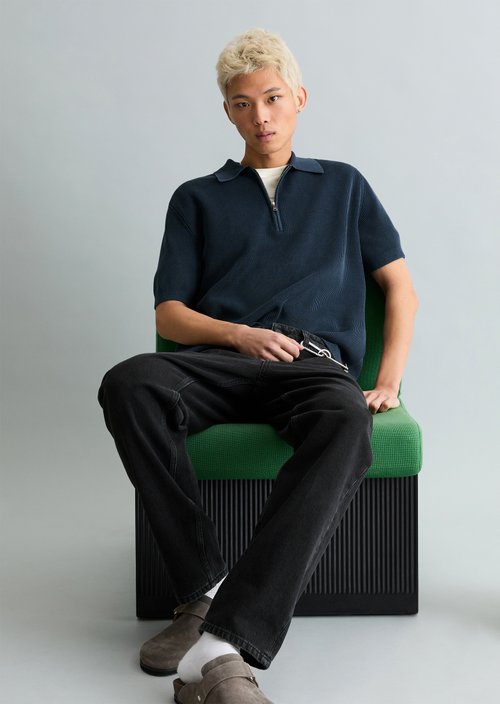 Regular knit polo shirt — Navy Teal