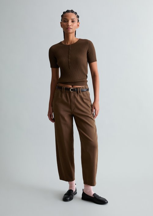 Fine knit short-sleeved pullover slim — Hazelnut Brown