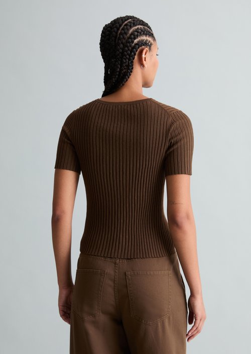 Fine knit short-sleeved pullover slim — Hazelnut Brown