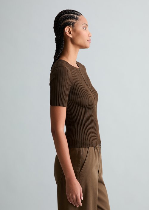 Fine knit short-sleeved pullover slim — Hazelnut Brown