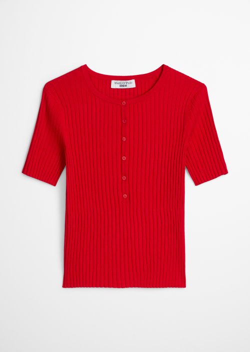 Fine knit short-sleeved pullover slim — Carmine Red