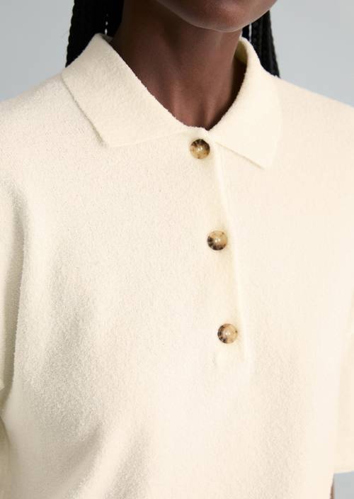Strick-Poloshirt regular Creamy White in Detailansicht