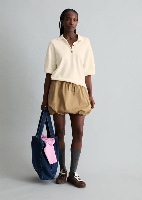 Strick-Poloshirt regular Creamy White in Frontalansicht