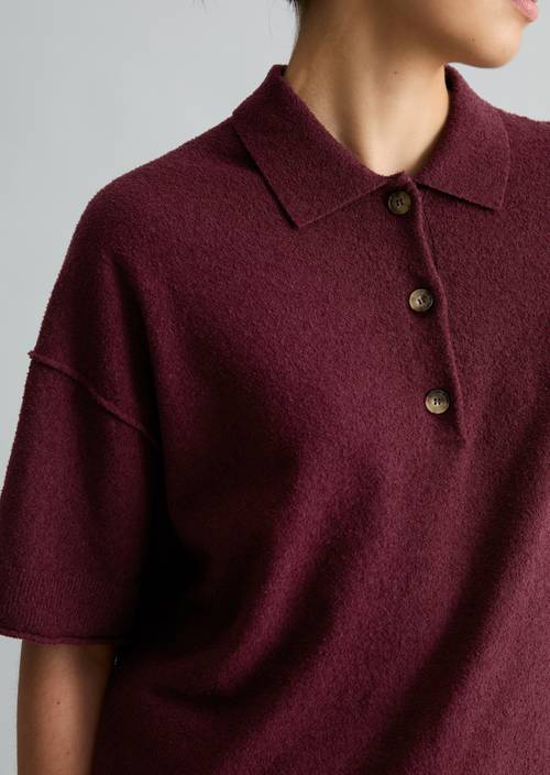 Strick-Poloshirt regular Merlot Red in Detailansicht