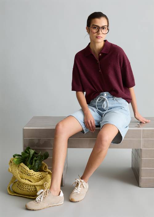 Strick-Poloshirt regular Merlot Red in Frontalansicht