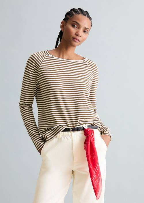 Gestreiftes Longsleeve relaxed Dark Brown in Frontalansicht