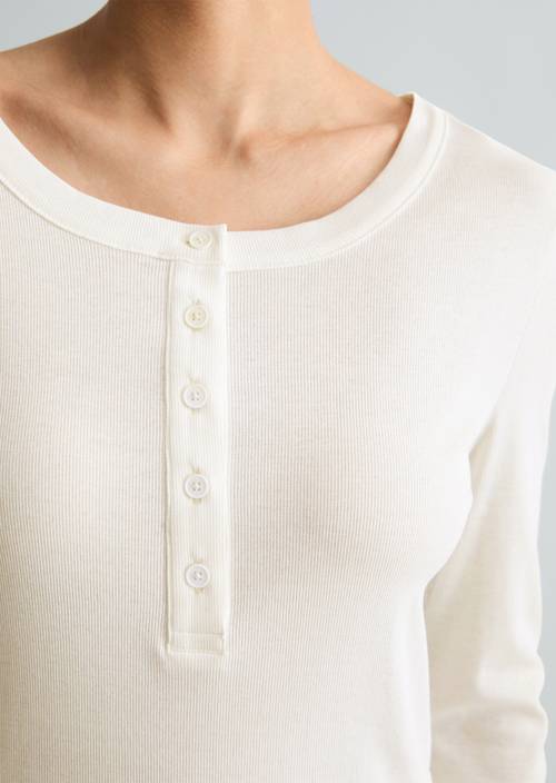 Serafino longsleeve regular Silky White in detailaanzicht