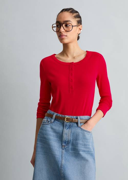 Serafino longsleeve regular Carmine Red in vooraanzicht