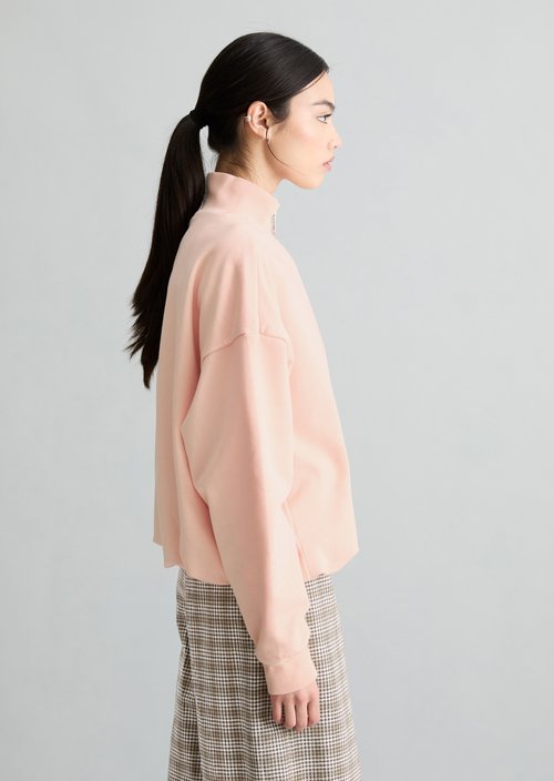 Relaxed half-zip sweatshirt — Peony Pink