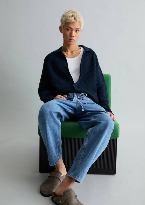 Cárdigan DfC suelto Navy Teal en vista frontal