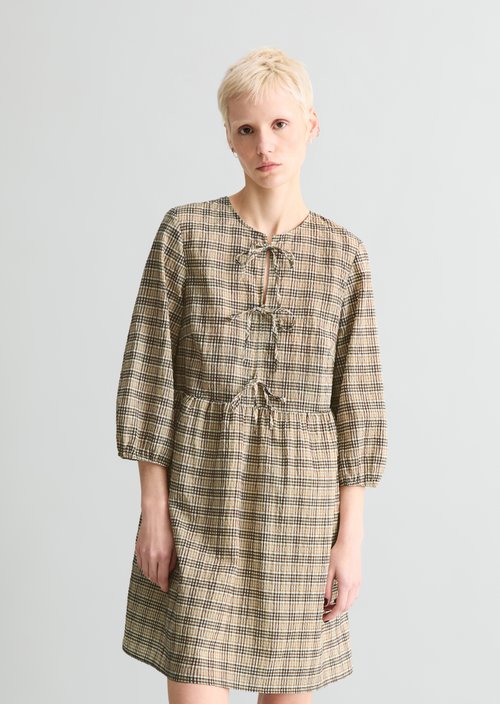 Relaxed fit seersucker dress — Offwhite