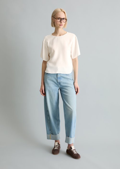 Crop blouse shirt relaxed — Silky White