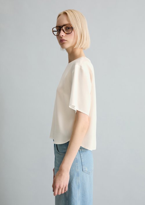 Crop blouse shirt relaxed — Silky White