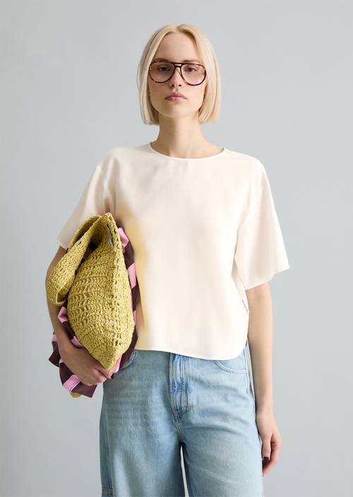 Crop-Blusenshirt relaxed Silky White in Frontalansicht