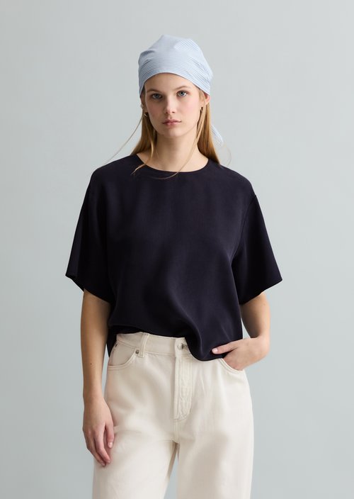 Crop blouse shirt relaxed — Blue Depths