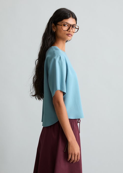 Crop blouse shirt relaxed — Blue Dawn