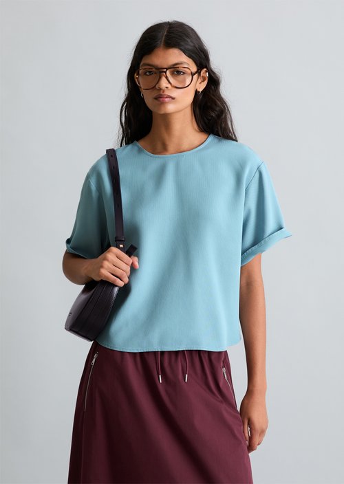 Crop blouse shirt relaxed — Blue Dawn