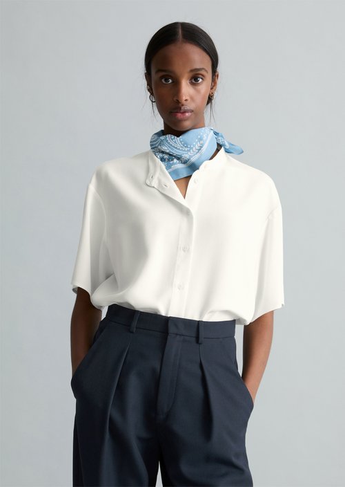 Crop blouse shirt relaxed — Silky White