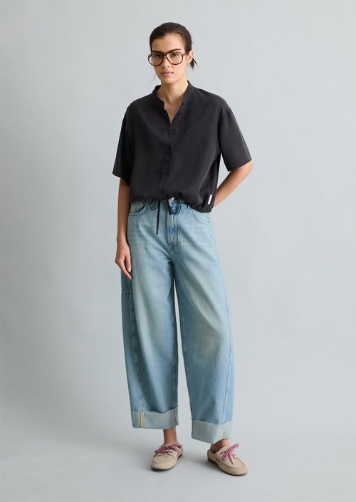 Crop blouse shirt relaxed — Blue Depths