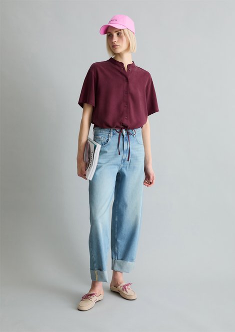 Marc O'Polo Crop-Blusenshirt relaxed, Damen, rot, Gr. l, 100% Lyocell