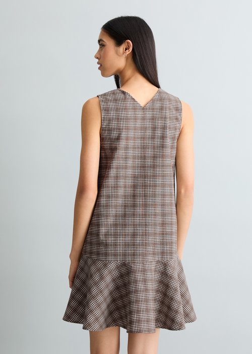 Checked flounce dress regular — Dark Brown