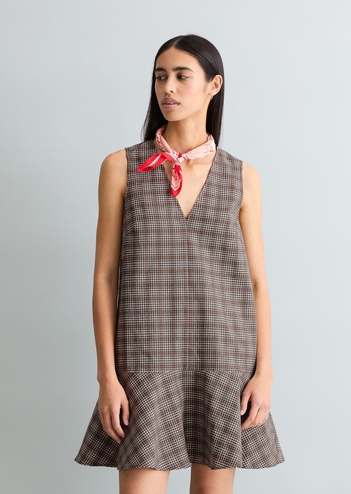 Checked flounce dress regular — Dark Brown