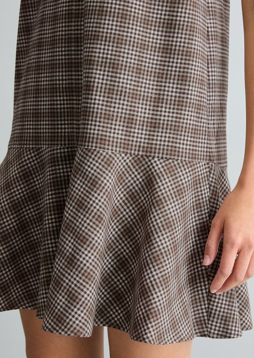 Checked flounce dress regular — Dark Brown