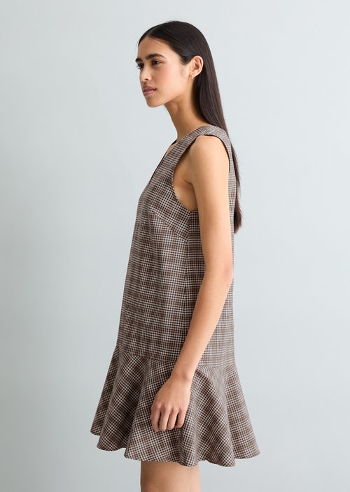 Checked flounce dress regular — Dark Brown