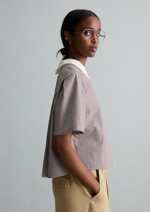 Relaxed striped blouse — Dark Red