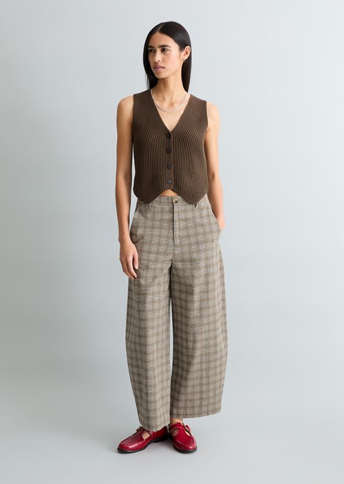 Checked trousers loose — Dark Brown