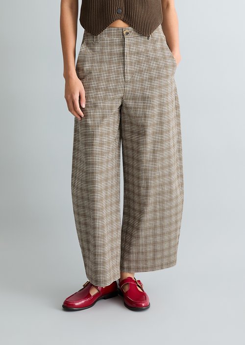 Checked trousers loose — Dark Brown