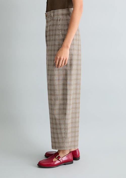 Checked trousers loose — Dark Brown